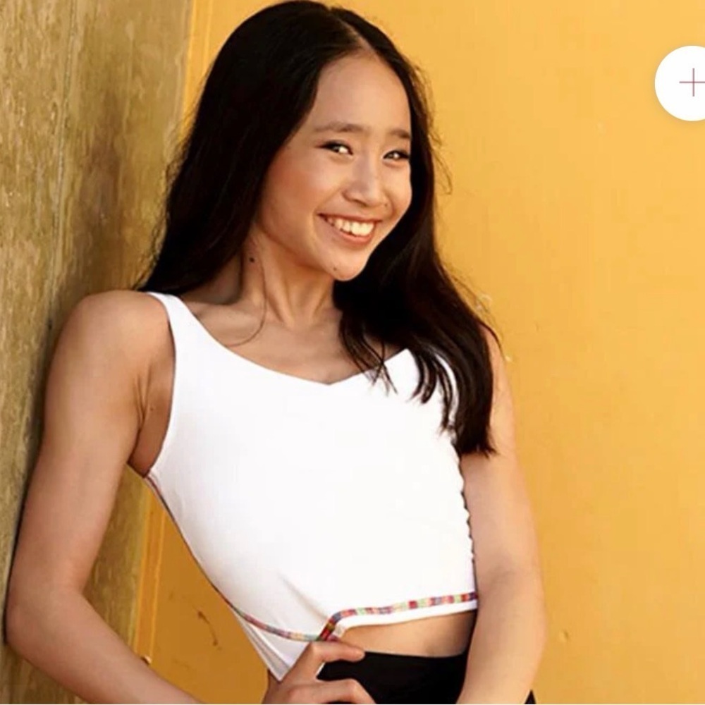 White Crop Top with Rainbow Accent